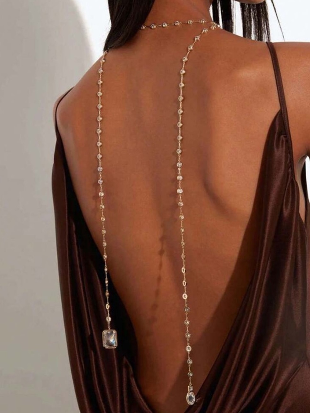 Sculptural Crystal Lariat Back Necklace with Delicate Gold Chain